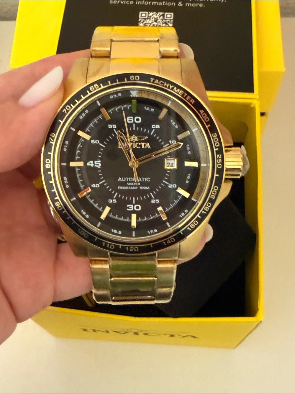 NWT Invicta Speedway Automatic Gold-Tone Watch Model 48078 Black Dial 50mm